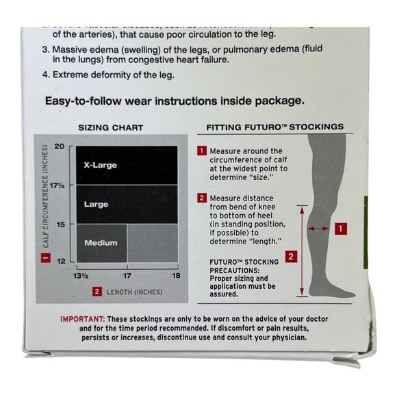 Futuro Unisex XL Anti Embolism Knee Length Closed Toe Stockings White 71059 3 P - Picture 3 of 3